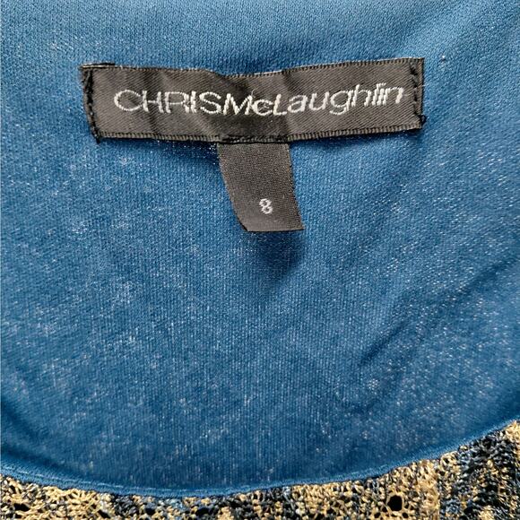 Chris McLaughlin Womens Metallic Chevron Boho Dress Blue Gold Bell Sleeve Size 8 - Picture 4 of 9